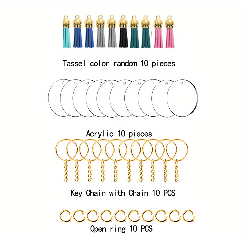 40 Pièces Acrylique Bijoux Porte-clés Acrylique Kit De Bricolage Comprenant  Un Trou De Disque Acrylique Transparent Porte-clés Et Gland - Temu Belgium