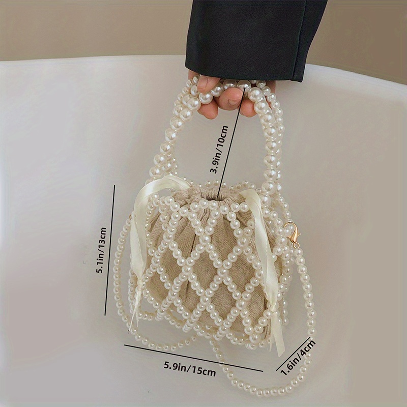 Trendy Faux Pearl Straw Decor Satchel Bag, Drawstring Design Satchel Bag,  Niche Handbag - Temu