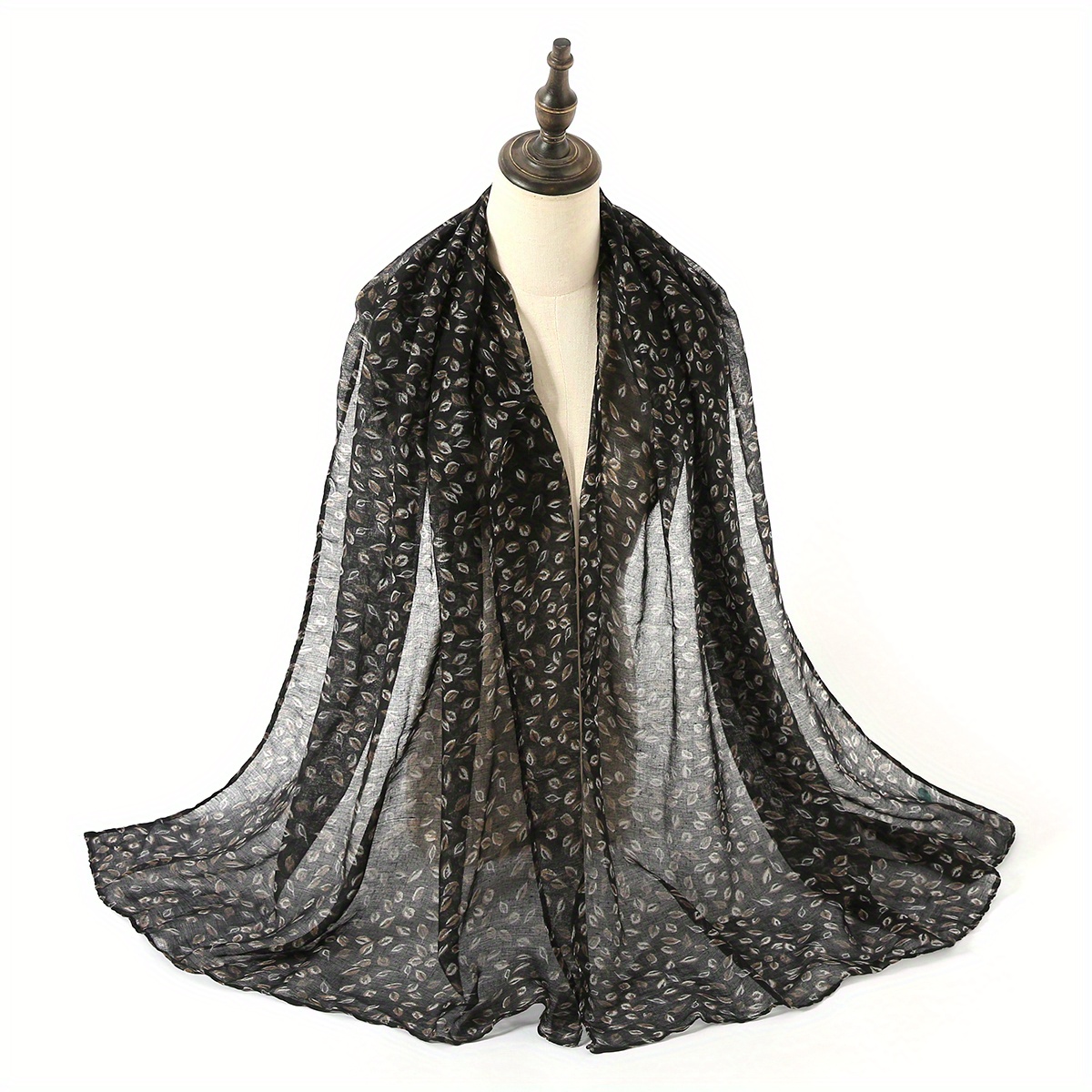 Leaf Print Voile Scarf Solid Shawl Casual Windproof Head Wrap