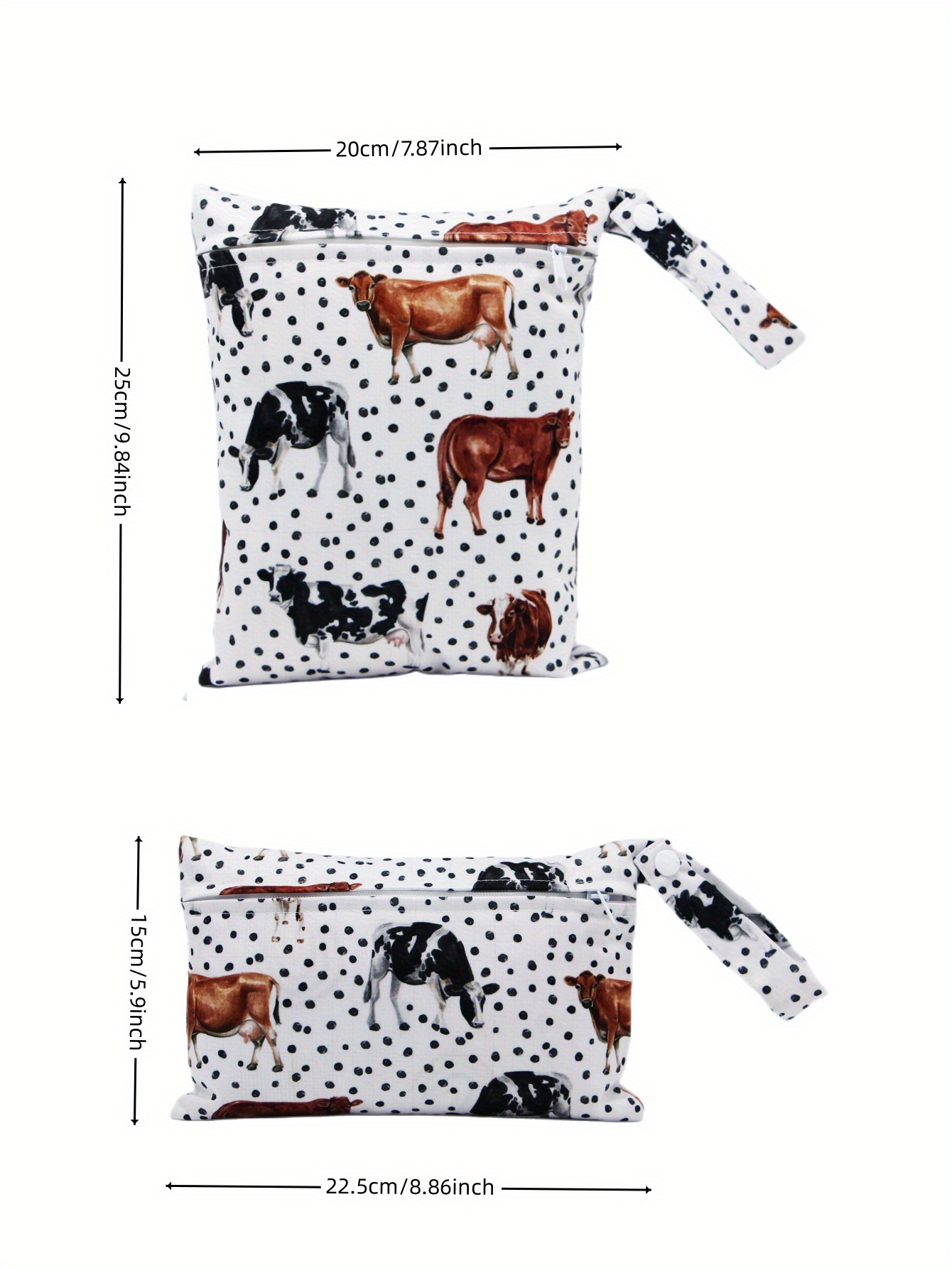 2 pcs cows prints small waterproof wet bag set details 4