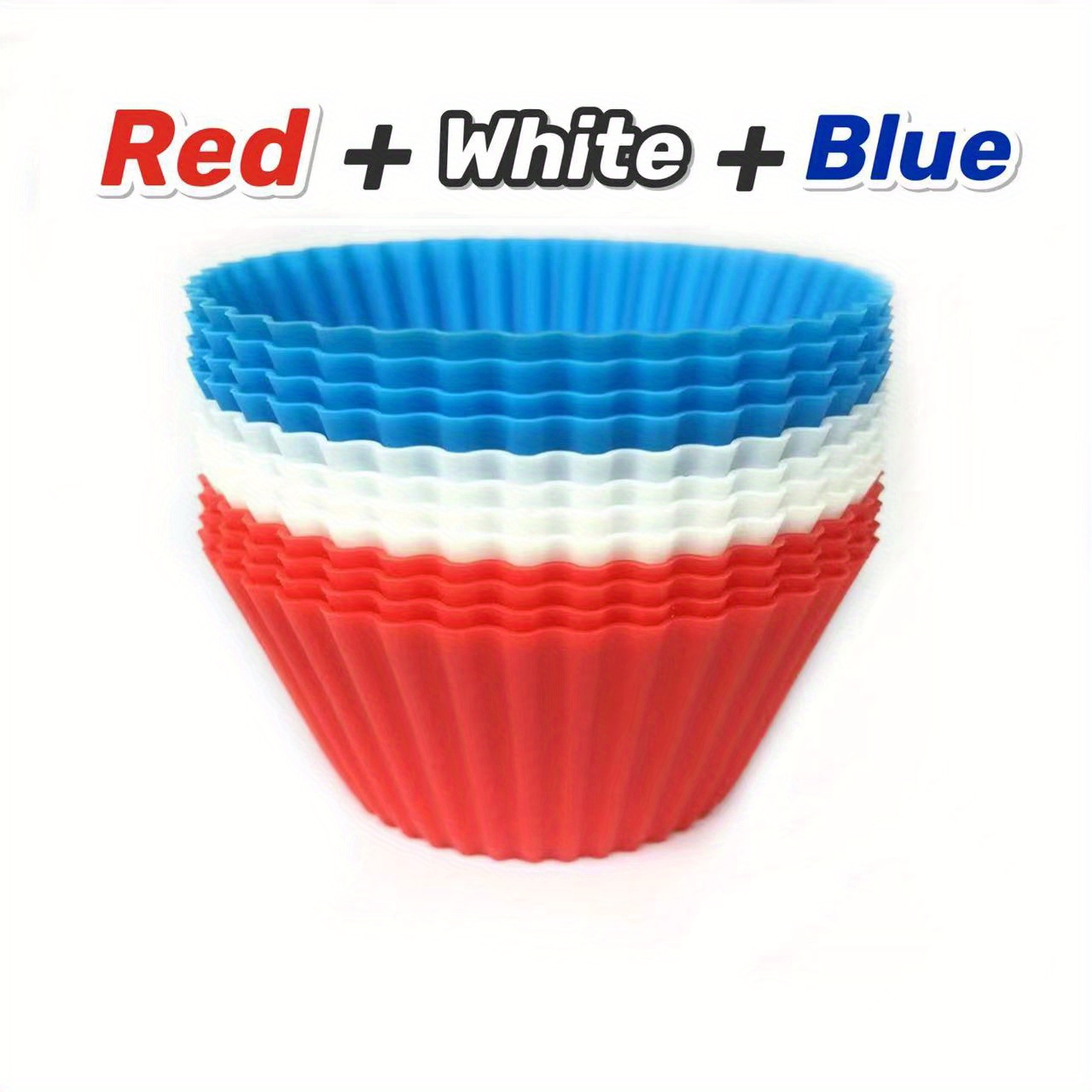 Silicone Cupcake Baking Cups Liners, 12 Pack, Blue/White/Red - TAVVA Kitchen