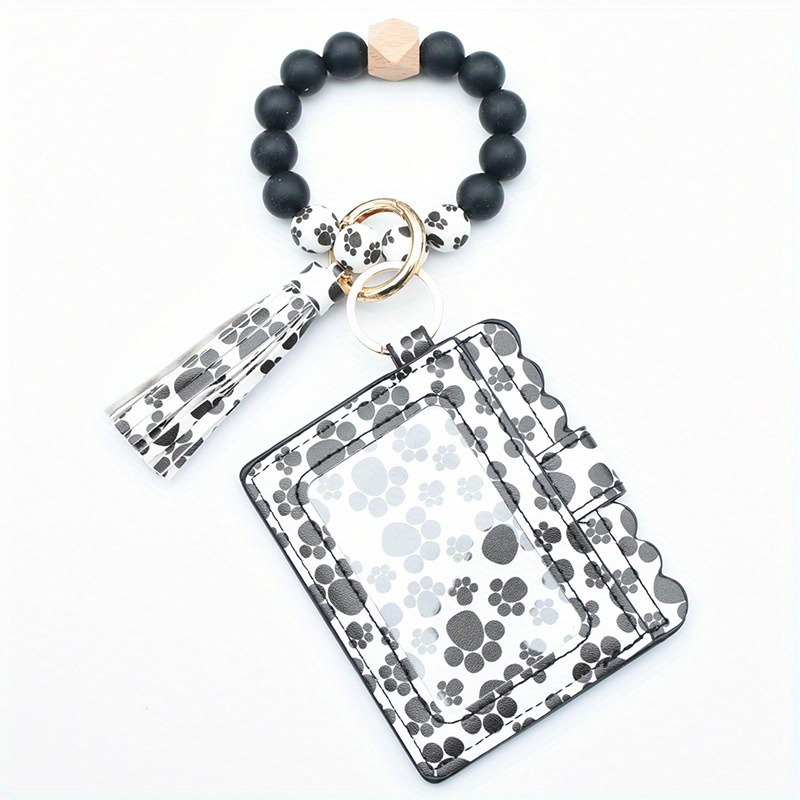 DODAMOUR Wristlet Bracelet Keychain Wallet, Card Holder Wallet Silicone  Beaded Keychain, Credit Card Pocket Key Ring for Women (Black) 