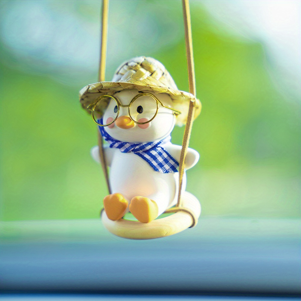 Cute Sitting Swing Duck Car Pendant,Duck On Swing Car Decor Car Rearview  Mirror Pendant Car Accessories Cute Shape Party Hanging Interesting  Hand-made Duck Charm Interior Decoration for Car Home,A6 