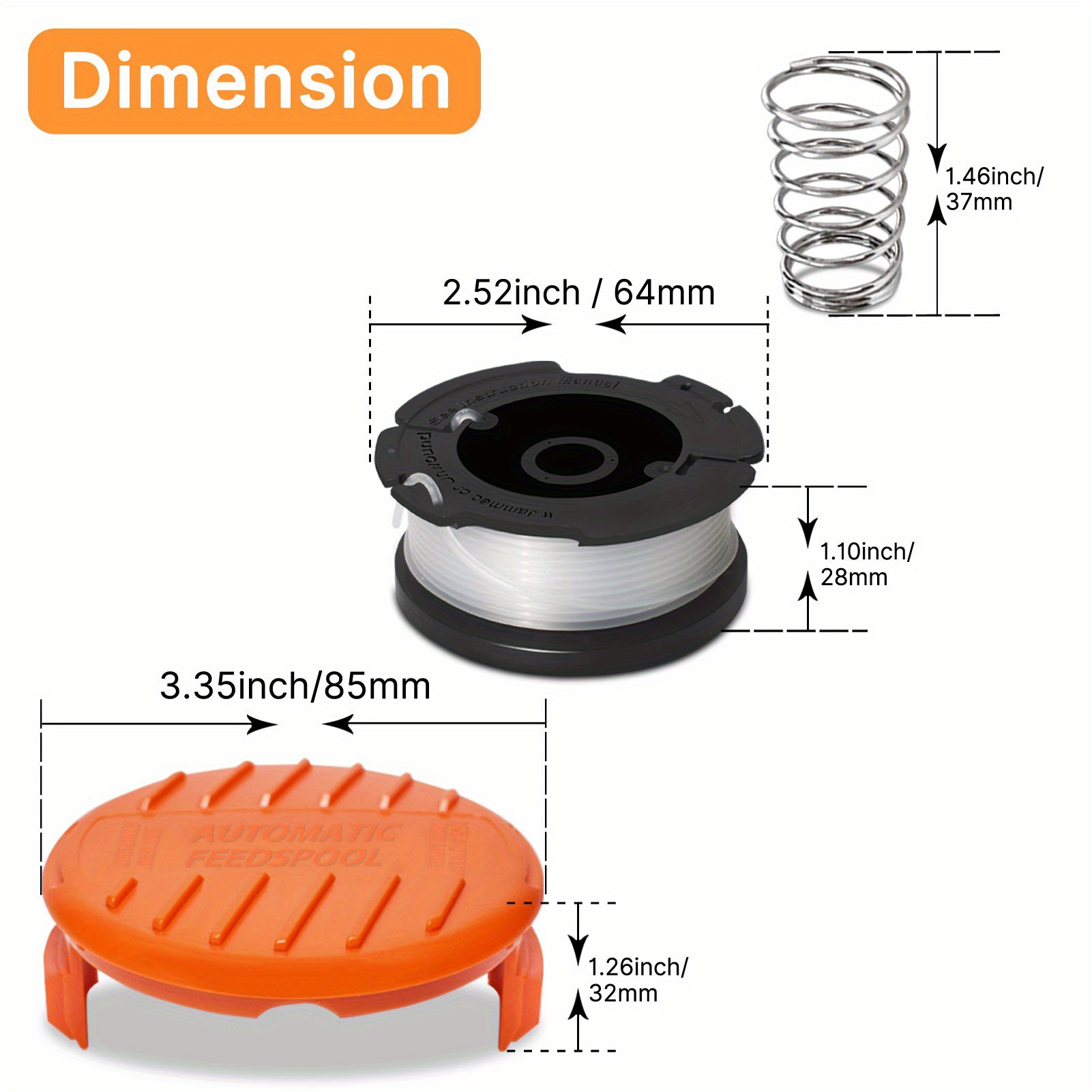 10 Pack String Trimmer Replacement Spool Compatible with BLACK+DECKER,  240ft 0.065 AF-100 Autofeed Replacement Spools - Compatible with Black+Decker  String Trimmers(8-Line Spool + 2 Cap+2 Spring) 