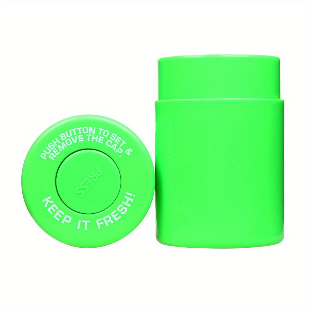 green medicine bottle style stash container with child proof lid