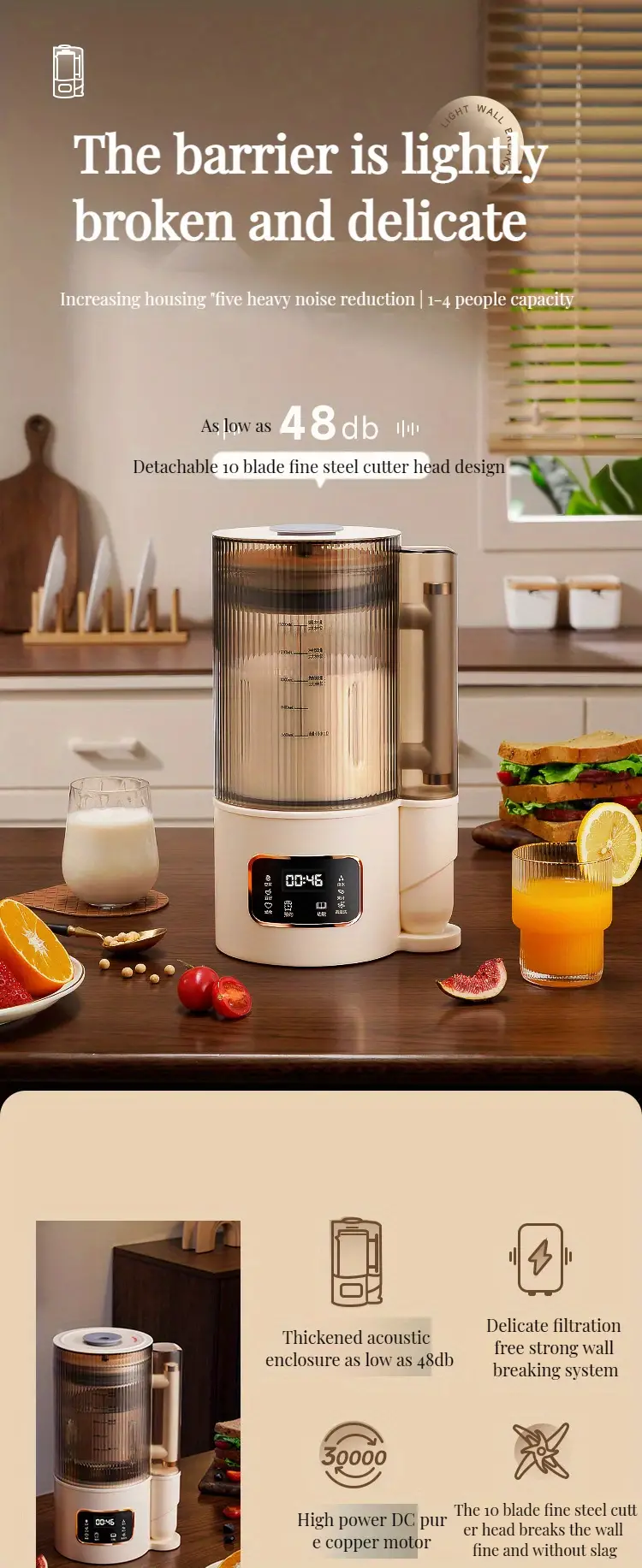1500ml large capacity blender juice maker high boron glass household heating automatic small soybean milk machine food supplement machine mute and soft sound multi function cooking machine with soundproof cover available for 2 8 people details 2