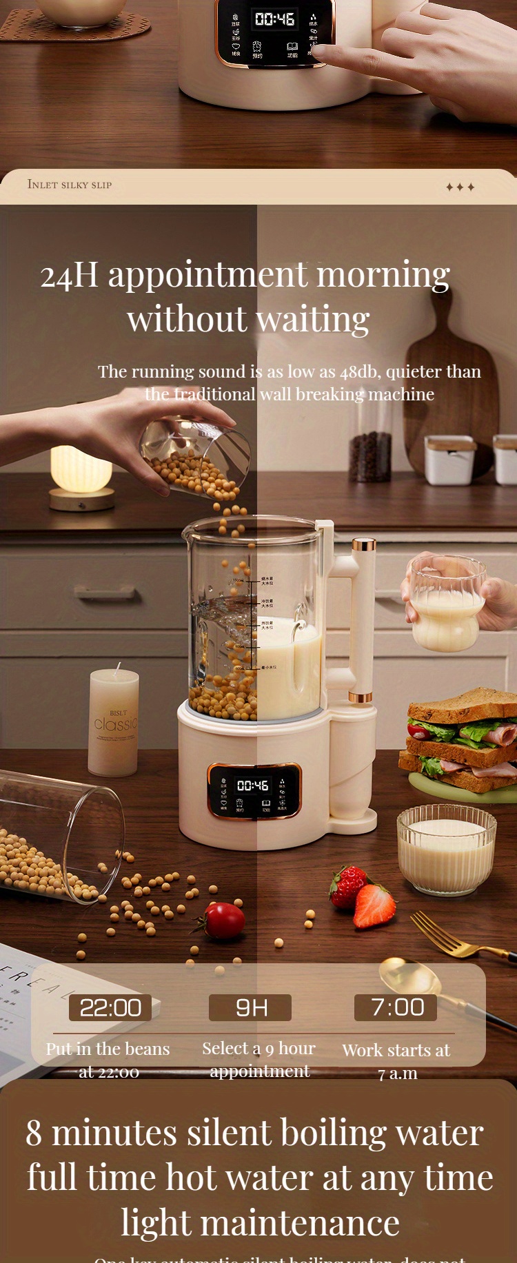 1500ml large capacity blender juice maker high boron glass household heating automatic small soybean milk machine food supplement machine mute and soft sound multi function cooking machine with soundproof cover available for 2 8 people details 11