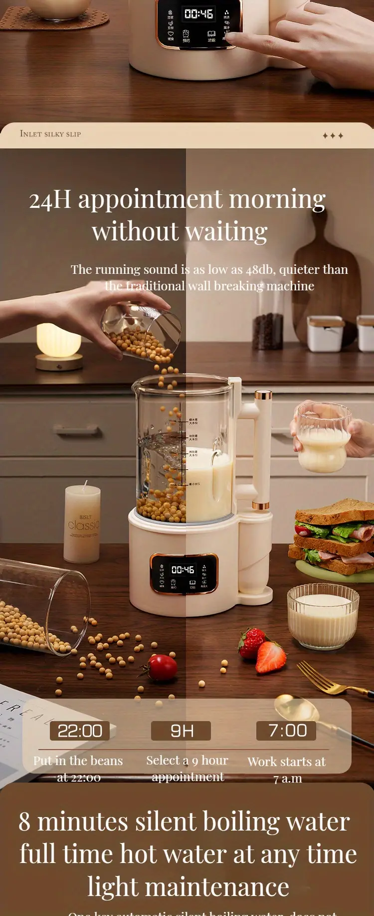 1500ml large capacity blender juice maker high boron glass household heating automatic small soybean milk machine food supplement machine mute and soft sound multi function cooking machine with soundproof cover available for 2 8 people details 11