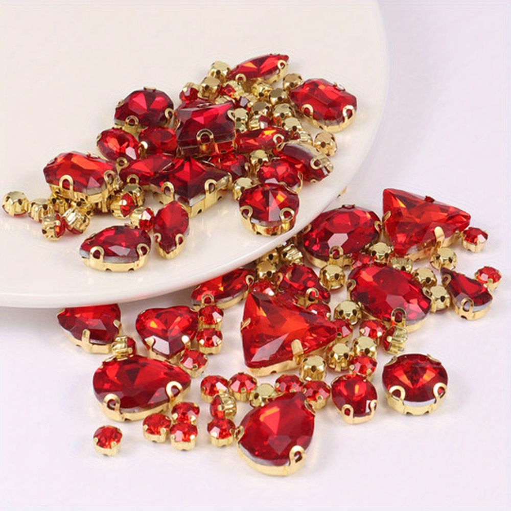  Red Rhinestones Oval Sew On Rhinestone 50pcs 10x14mm Flatback  Rhinestones with Silver Prongs for Crafts Clothes Dresses Shoes Jewelry  Making