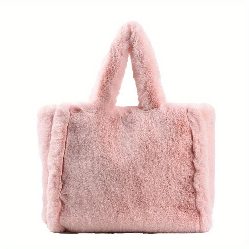 Pikadingnis Fluffy Flower Printed Tote Bag Y2K Fuzzy Shoulder Bag Plush  Aesthetic Purse Underarm Bag for Autumn Winter