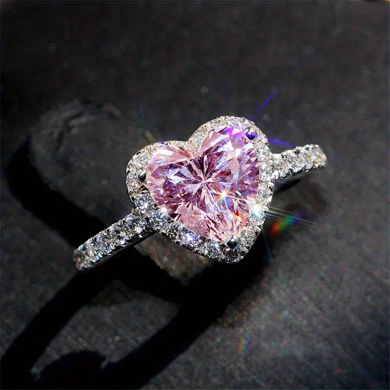 Anillo De Promesa Estilo Coqueta Con Incrustaciones En Forma De Coraz n Zirconia Chapado En Plata Varios Colores Para Elegir Anillo De Compromiso Regalo De Boda Para Su Amor