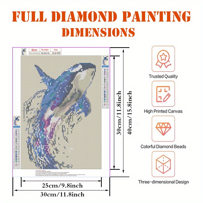 Diamond Painting Set, 4 Diamond Painting Pictures, DIY 5D Diamond Painting  Kids Adults, Diamond Painting Kit, Crystal Like Cross Stitch Kit for Home,  Wall and Decoration, Dolphin (30 × 40cm) : 