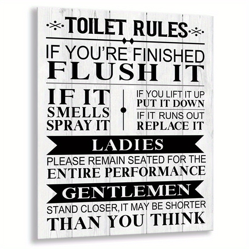 Bathroom Wall Art Rustic Funny Toilet Rules Prints Signs - Temu