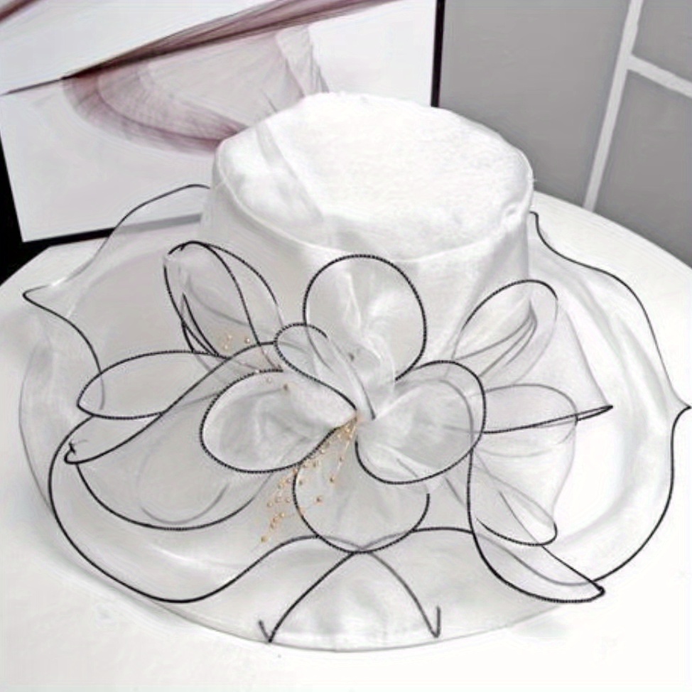 Wide Brim Organza Sun Hat Solid Derby Hat Mesh Breathable Lightweight UV Protect