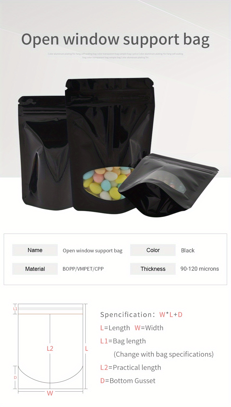 Black Color Zipper Bags Food Storage Pouch With Clear Window Zip Lock Bags  For Food Packaging - Temu