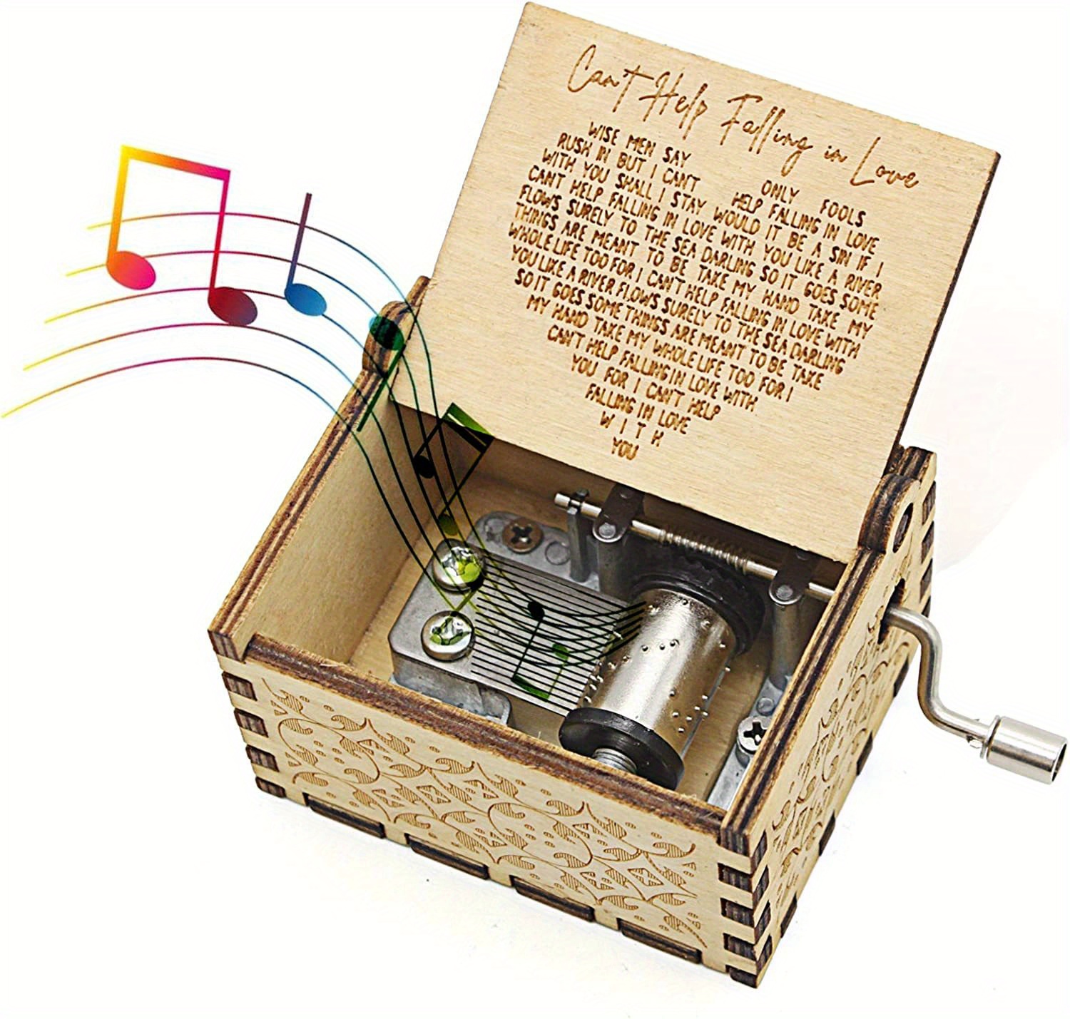 1pc can t help falling in love music box music box hand crank laser vintage wood carved musical box gifts for gifts for lover boyfriend girlfriend husband wife heart can t help falling in love details 3