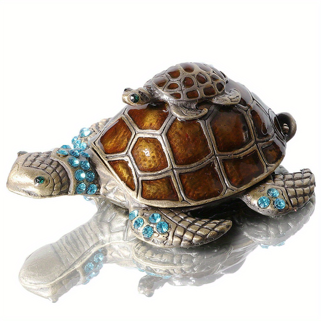 Sparkling Green Turtle Jewelry Box With Hand-painted Figurine And Ring ...