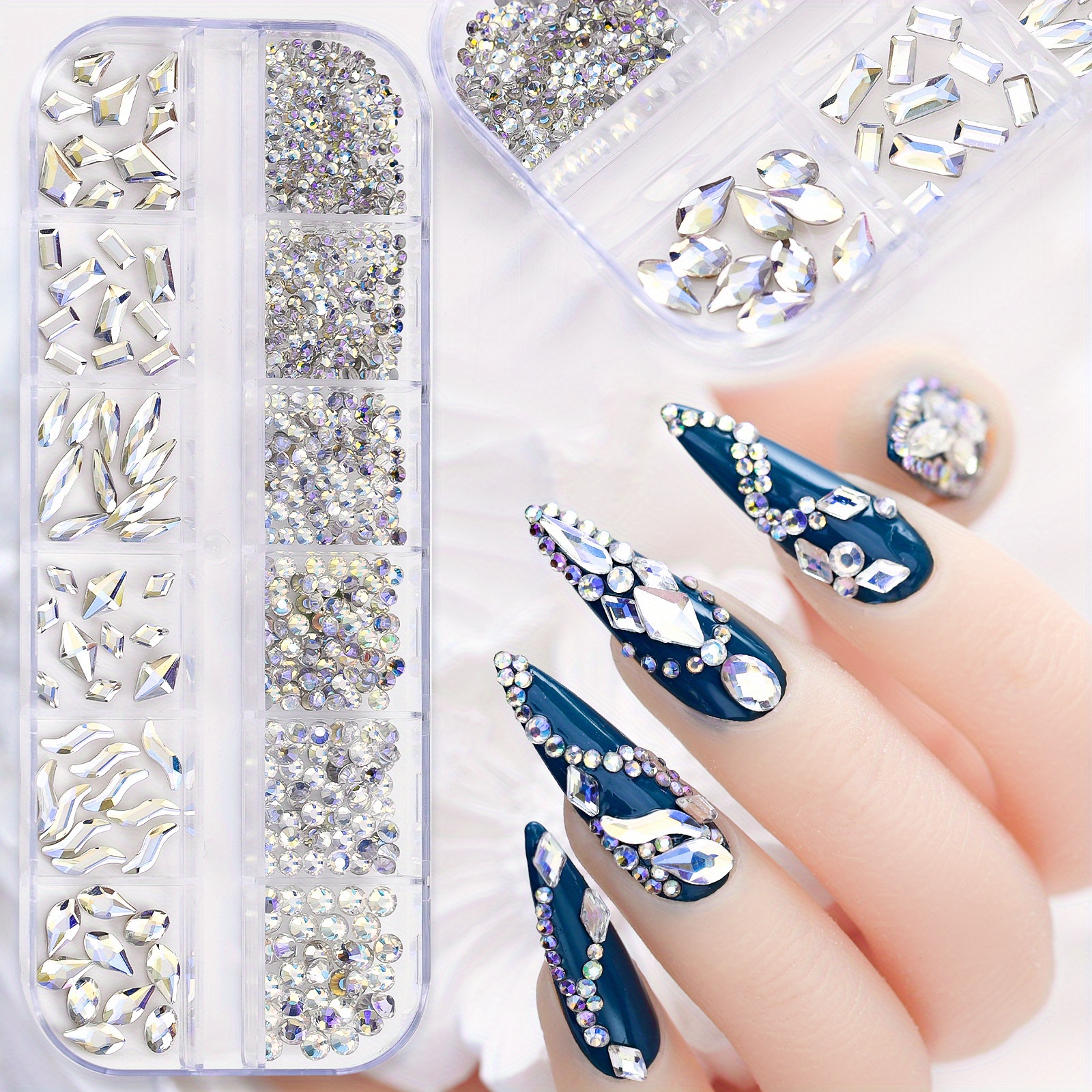 12 Girds Nail Rhinestones AB Crystal Glitter Sliver Diamond Manicure 3D Gems
