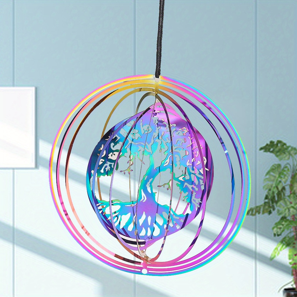 Tree of Life 3D Rotating Wind Spinner Pendant Metal Wind Chimes