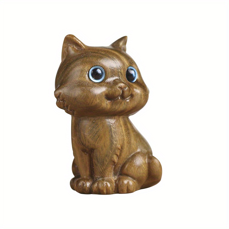 Green Sandalwood Cute Elegant Sitting Cat Figurine Desktop - Temu