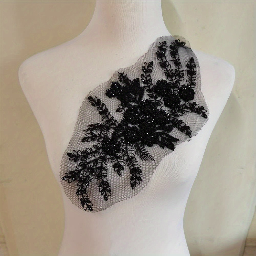 Embroidered Patch Lace Applique/Patch - Black - Trims By The Yard
