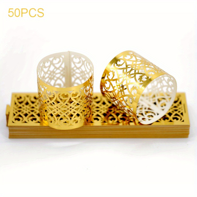 TEMU Goxawee 50pcs Napkin Rings, Disposable Paper Napkin Rings, Laser Cut Hollow Paper Napkin Holder, Leaf Vine Serviette Rings For Dining,