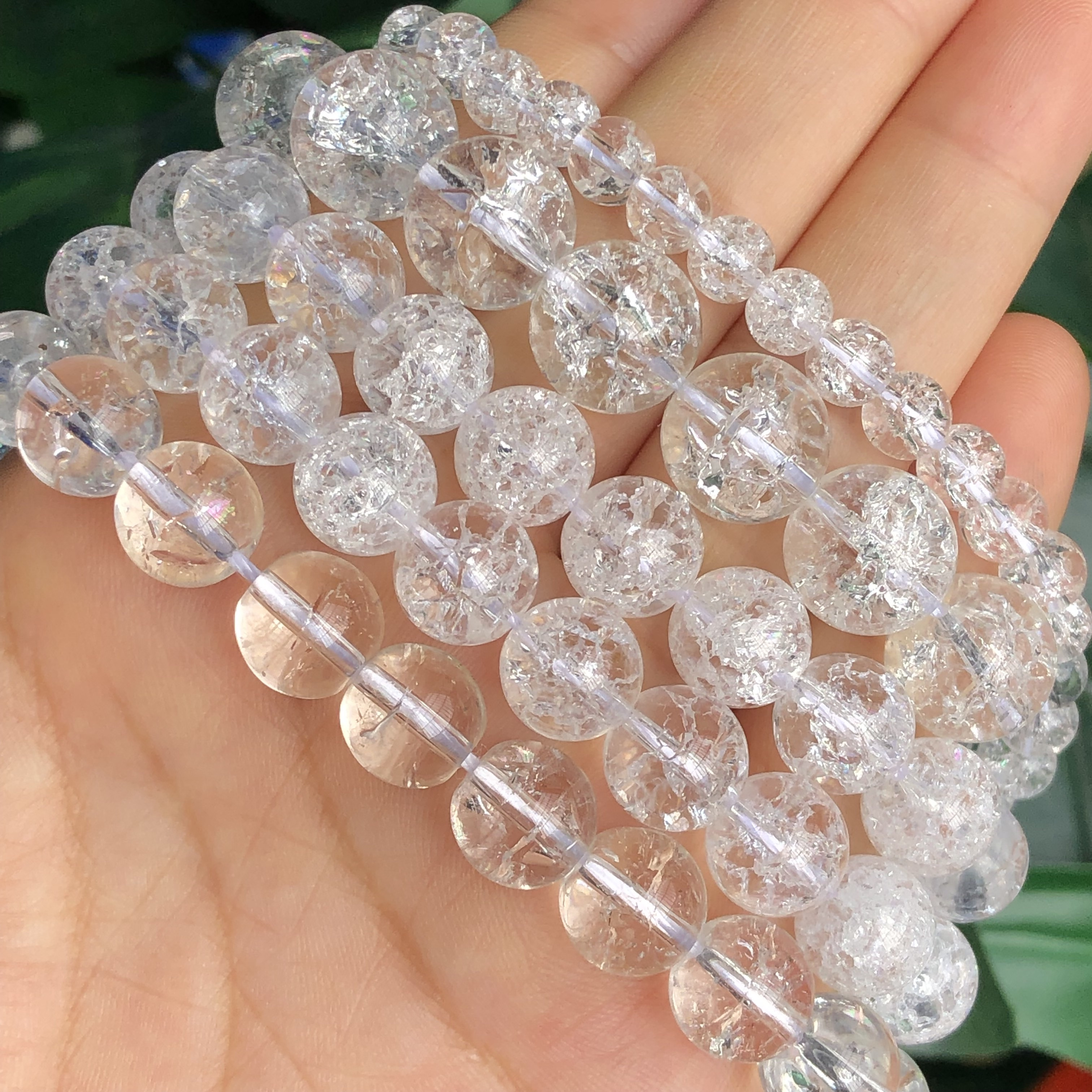 Natural Clear White Quartz Beads Round Cracked Crystal Loose - Temu New  Zealand