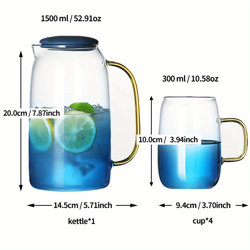 Glass Pitcher with Lid and Handle, 50 oz/1500ml Water Pitcher, Clear
