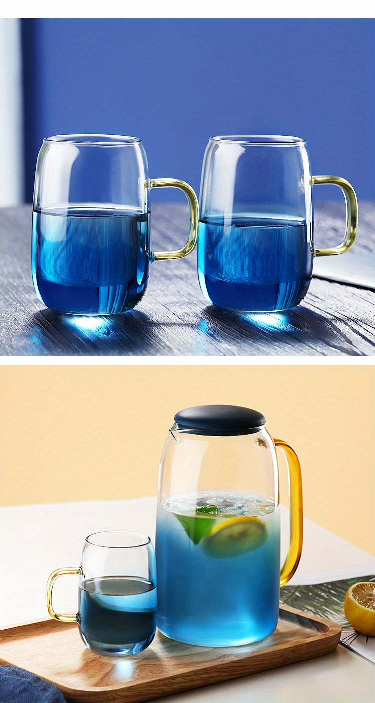 Juego de jarras de agua de vidrio con tazas para el hogar de gran capacidad  con asa para bebidas, té, agua caliente y fría (color: B)