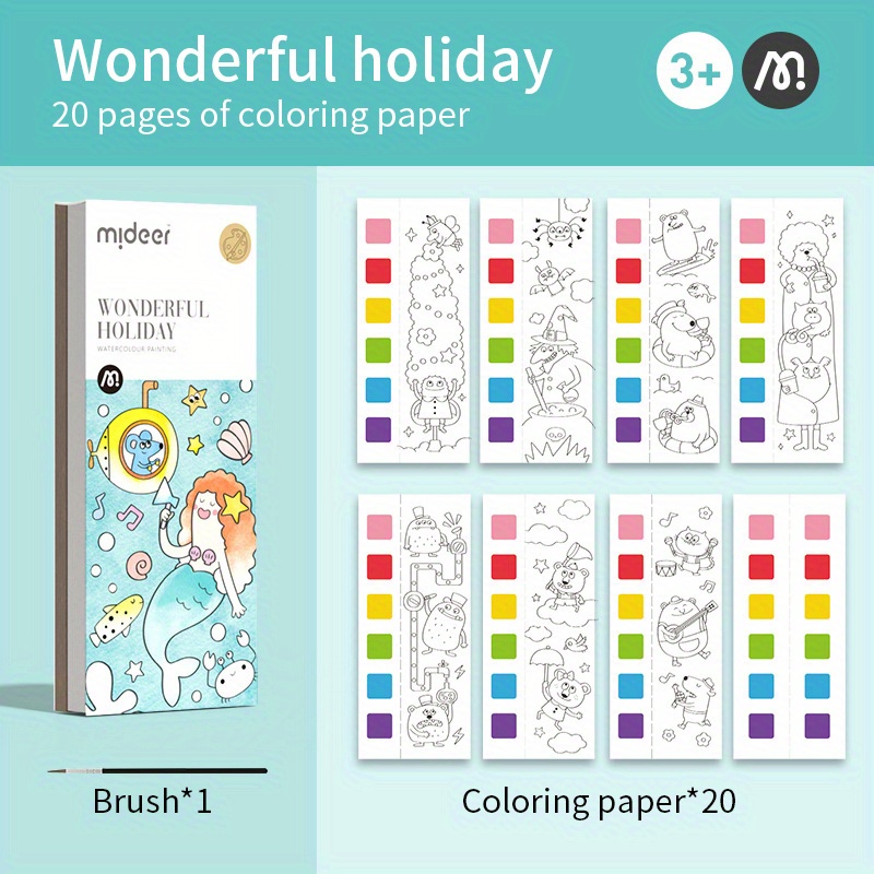 Mideer 6 Colors DIY Kids Draw Books For Kids 20 Sheet Pocket Solid  Watercolor Coloring Book Paint Brush DIY Bookmark Pocket Solid Watercolor  Coloring