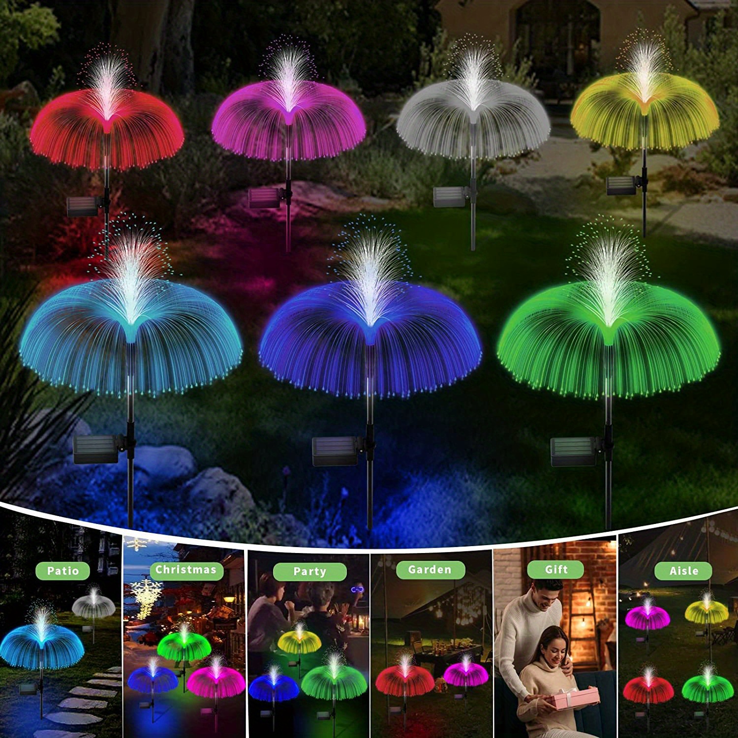 waterproof solar flower fountain lights color changing solar yard light outside decorations solar garden lights stake decor for pathway patio lawn party wedding holiday birthday details 2