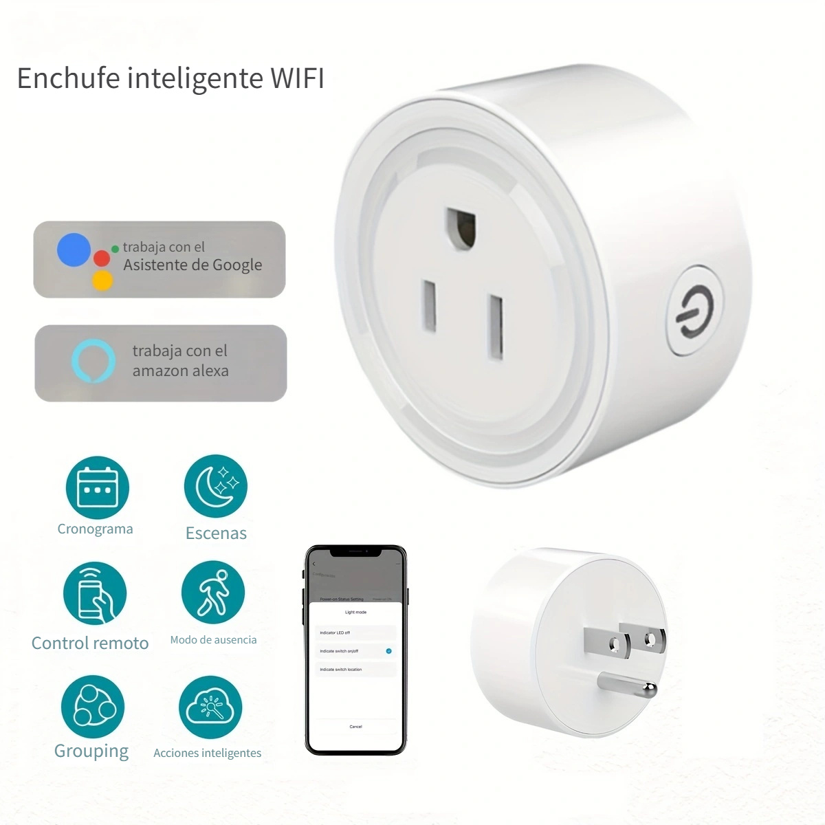  Enchufe inteligente con control de aplicación Enchufe  inteligente, mini salida WiFi compatible con Alexa, Google Home e IFTTT, no  requiere concentrador, controla a distancia tus electrodomésticos desde  cualquier lugar, certificado ETL (