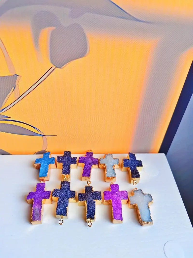 Random Color Cross Cluster Pendant Necklace Religious - Temu