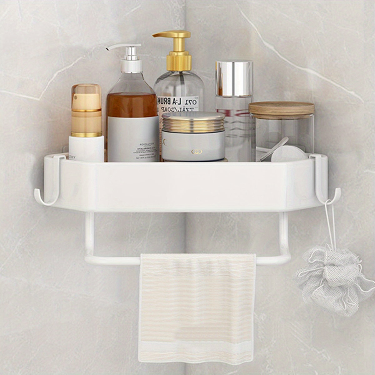 1pc Corner Shower Caddy, Bathroom Storage Rack, Wall Mounted Bathroom  Triangle Shelf, Shampoo Shower Gel Holder Organizer, Bathroom Caddy  Organizer With Hook, Shower Caddy Basket, Bathroom Accessories