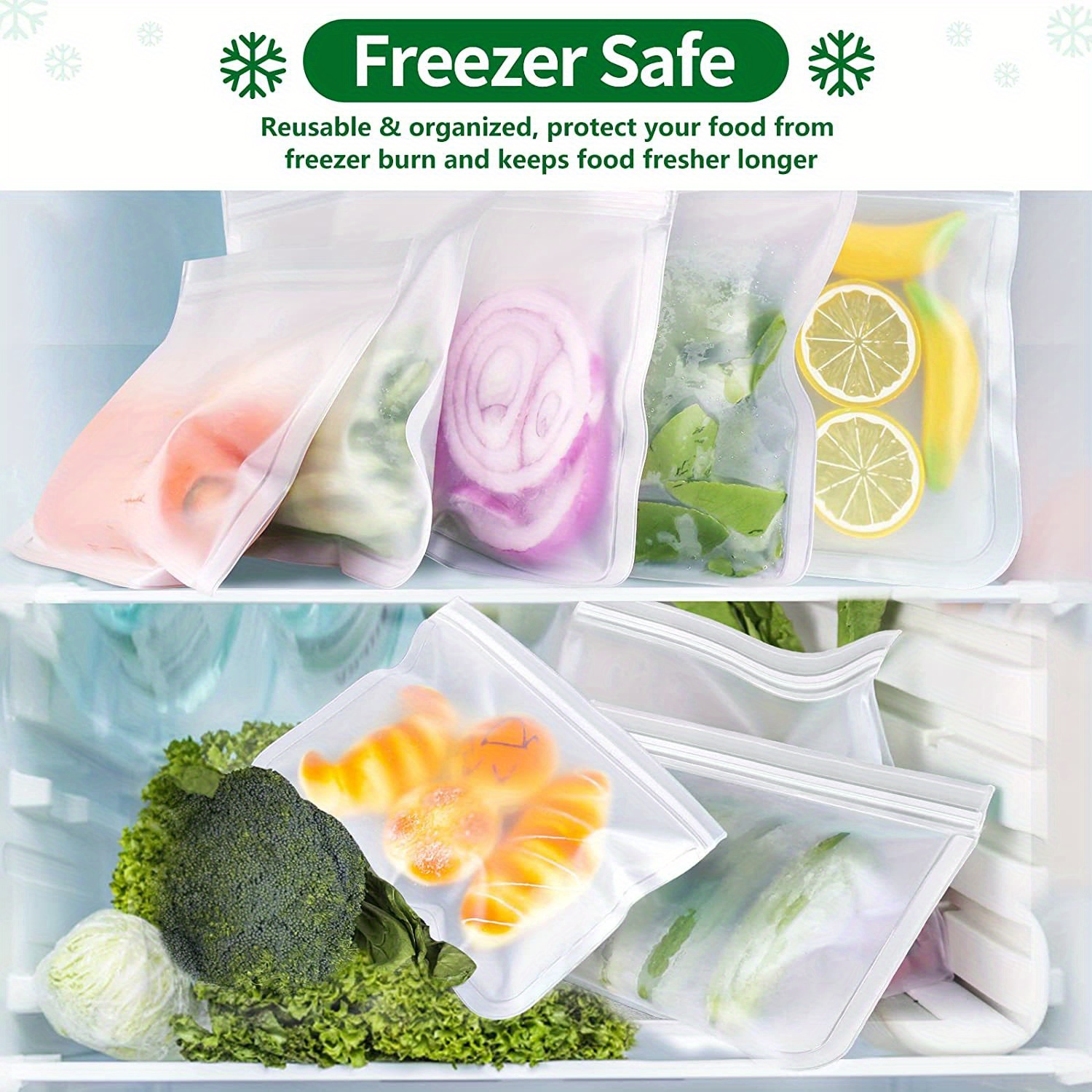 10pcs dishwasher safe reusable freezer bags bpa free extra thick reusable storage bags leakproof silicone and plastic free for   meats cereal sandwich snack travel items details 0