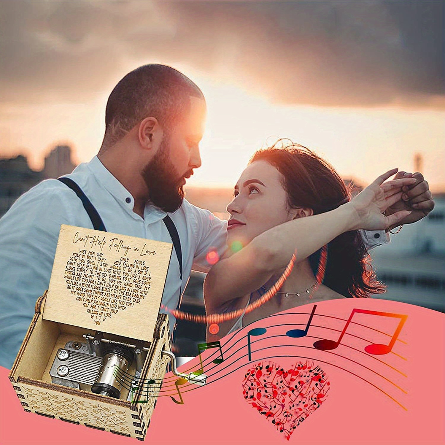 1pc can t help falling in love music box music box hand crank laser vintage wood carved musical box gifts for gifts for lover boyfriend girlfriend husband wife heart can t help falling in love details 1