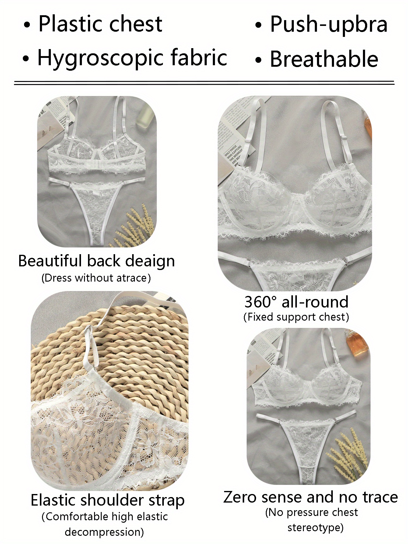 Floral Lace Bra Panties Push Unlined Bra Thong Panties Temu