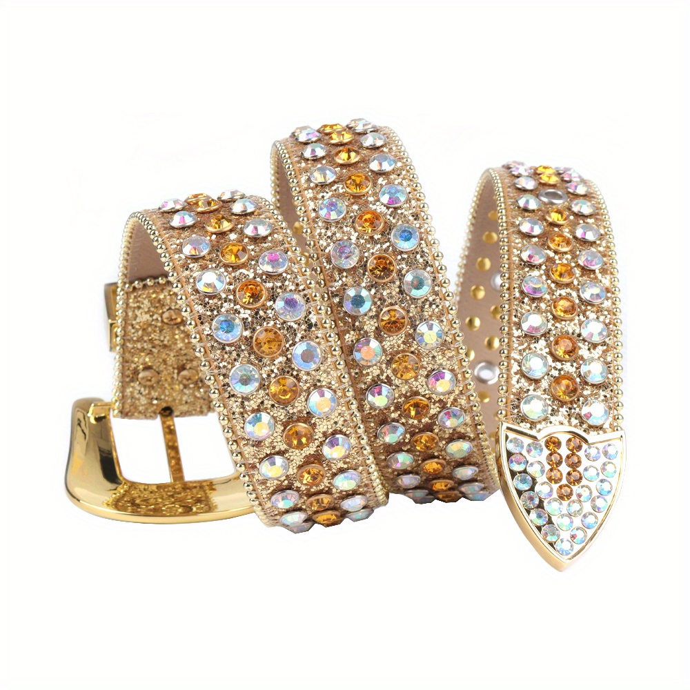  Wvapzxx Cinturón dorado con diamantes para hombre, vaquera  occidental, vaquera, con cristales brillantes, con tachuelas, cinturones de  cuero con diamantes de imitación para mujer, G09-oro : Ropa, Zapatos y  Joyería