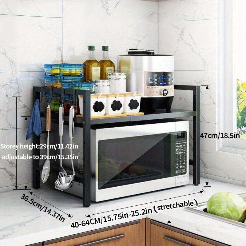 Estante para horno de microondas de 2 niveles para horno de microondas,  estante de almacenamiento de gabinete de cocina, estante organizador de