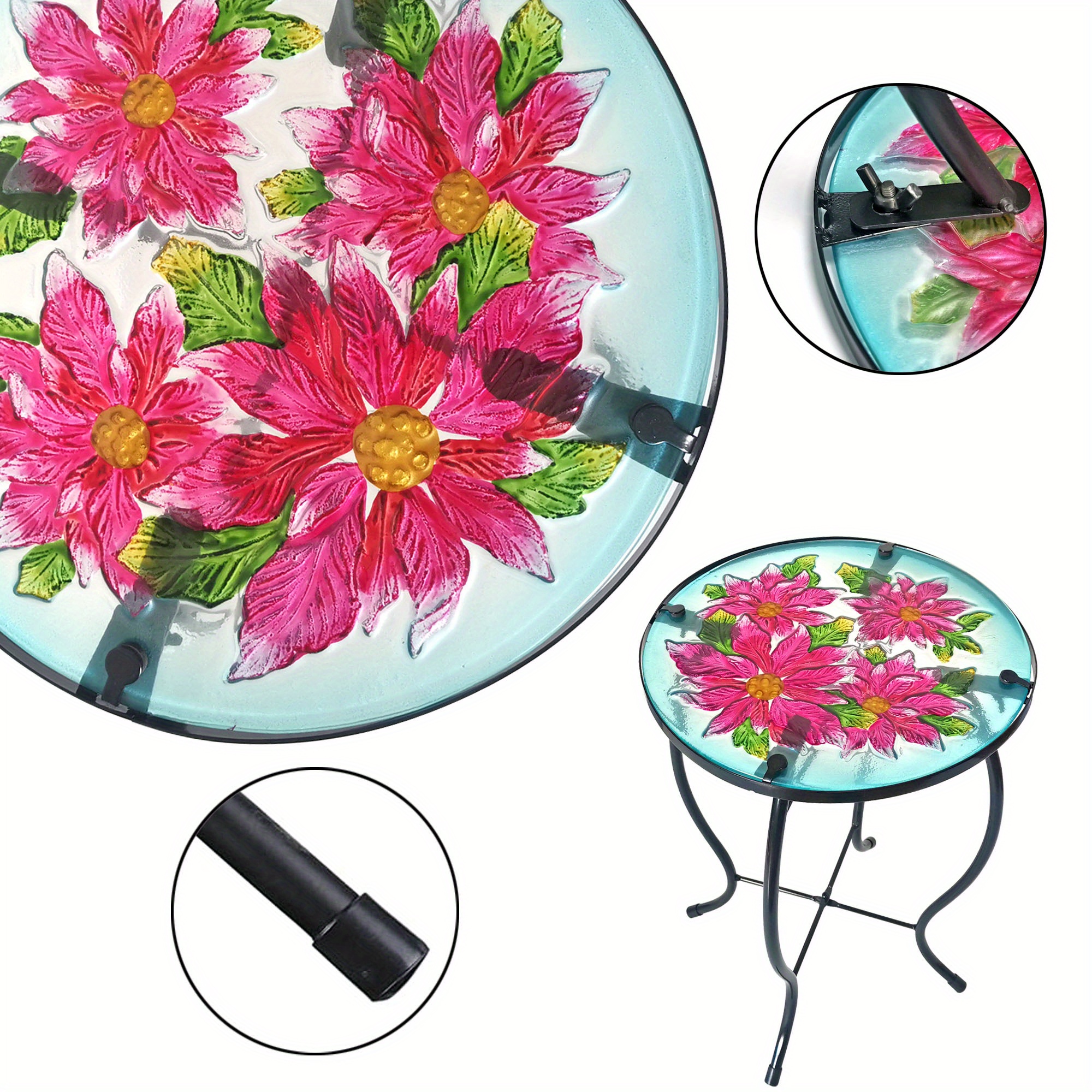 1pc Terrace Side Table Outdoor Coffee Table Plant Stand Round Mosaic