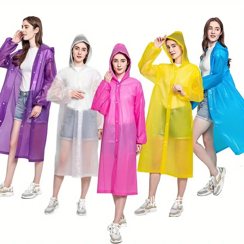 stay dry and stylish 1pc eva reusable rain poncho with hood and drawstring for women details 0