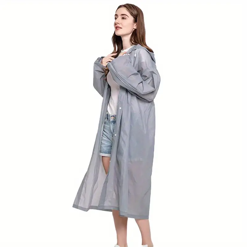 stay dry and stylish 1pc eva reusable rain poncho with hood and drawstring for women details 7