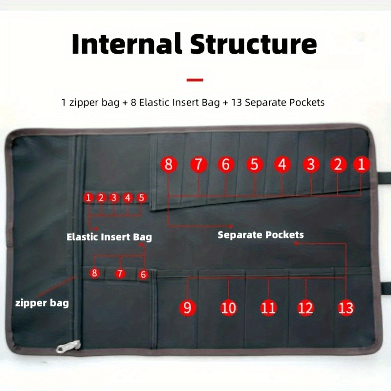 1pc Roll Tool Bag With 22 Pockets Large Wrench Roll Up Portable Pouch