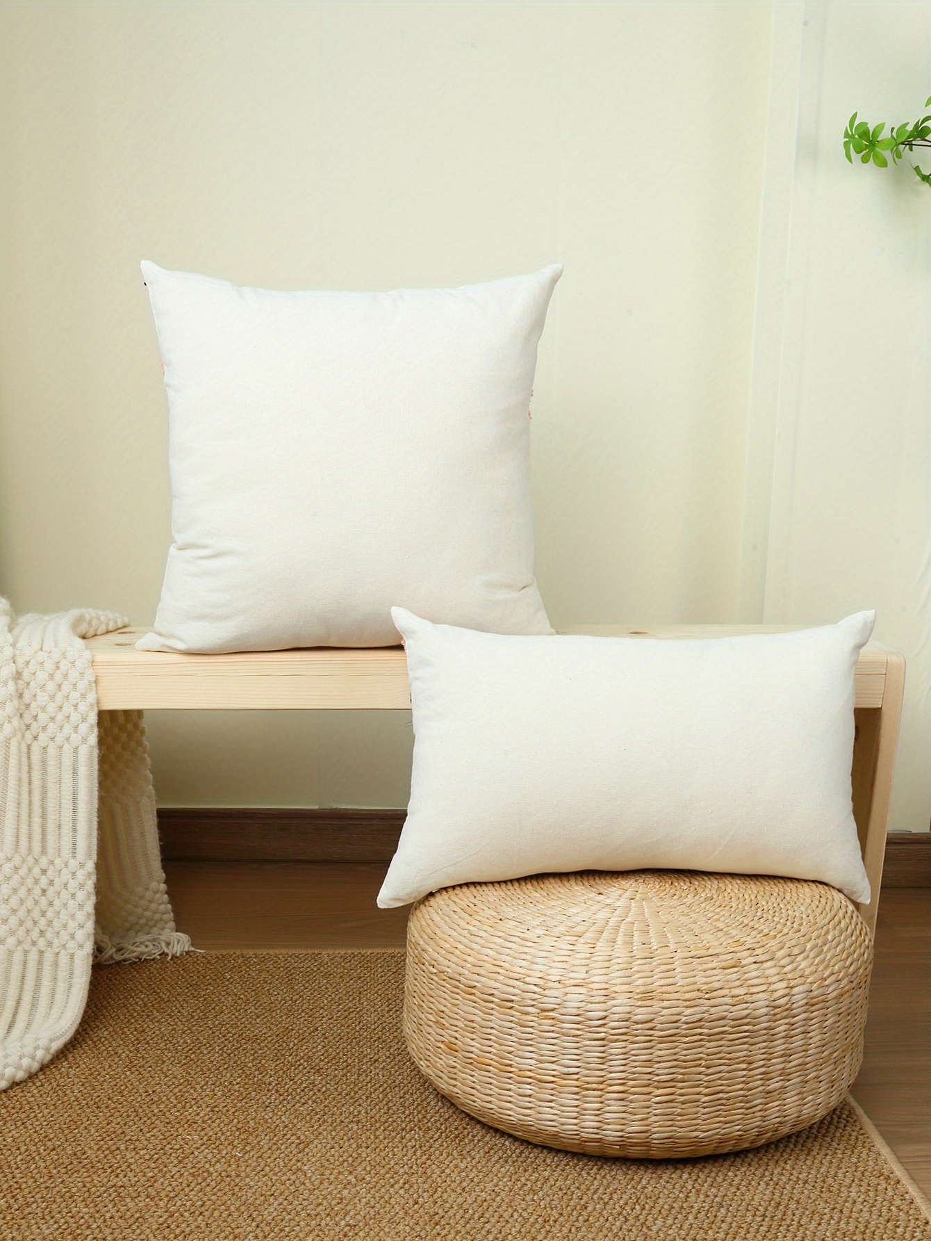 CUSHION COVER WITH FLORAL EMBROIDERY - STRAW