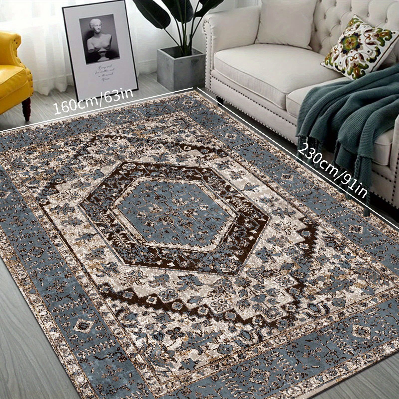1pc Luxury Moroccan Vintage Boho Persian Carpet - Non-Shedding Ethnic Style  Rug for Living Room, Bedroom, Coffee Table, Dining Room, Machine Washable