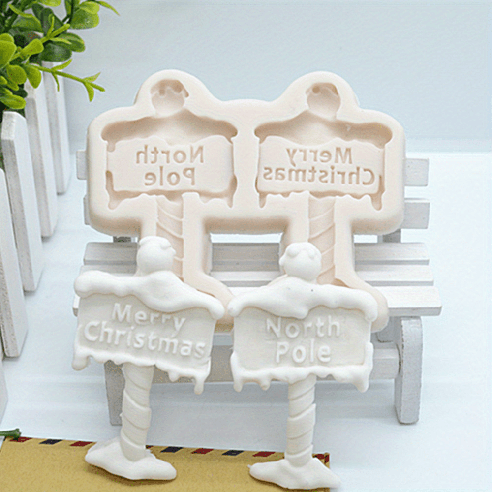 Image of 1pc, Christmas Signs Chocolate Mold, 3d Silicone Mold, Merry Christmas Candy Mold, Fondant Mold, For Diy Cake Decorating Tool, Baking Tools, Kitchen Gadgets, Kitchen Accessories, Home Kitchen Items