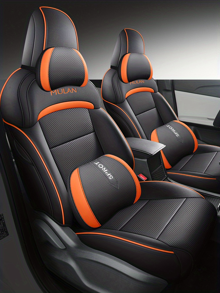 ZATOOTO 11PCS Universal Luxury Car Automobiles Seat Covers + 2 Seat  Supports Leather Ice silk Black Beige Orange Car Acc…