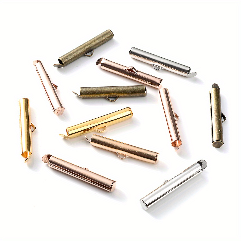 Image of 50pcs Crimp End Caps Slider Clasp Buckles Tubes Diy Bracelet Connectors Loom Findings For Necklace Jewelry Making Accessories