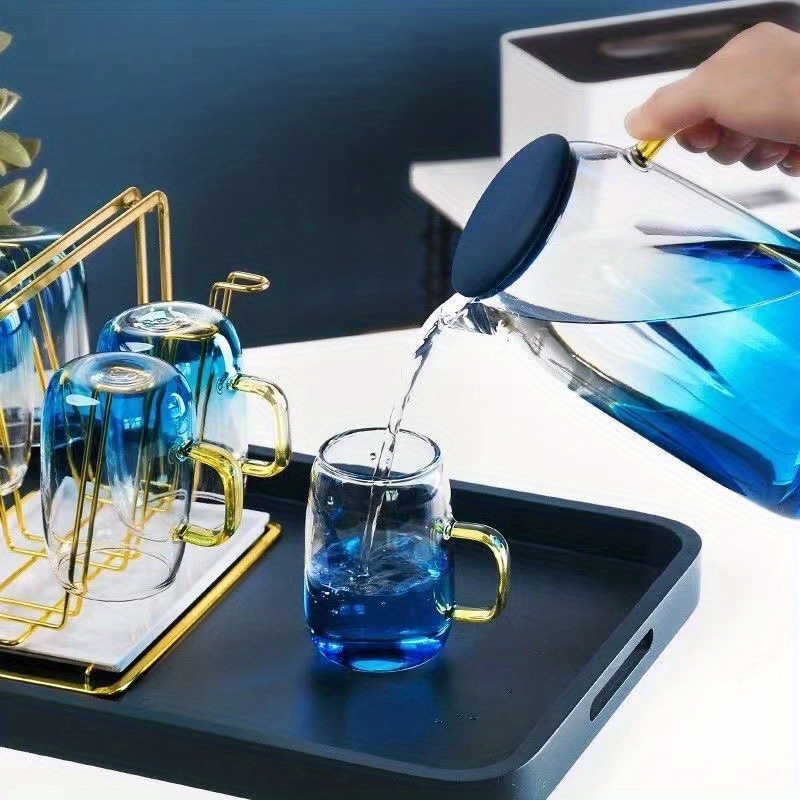 Blue Clear Pitcher And Cups Glass Drink Pitcher And Glass - Temu