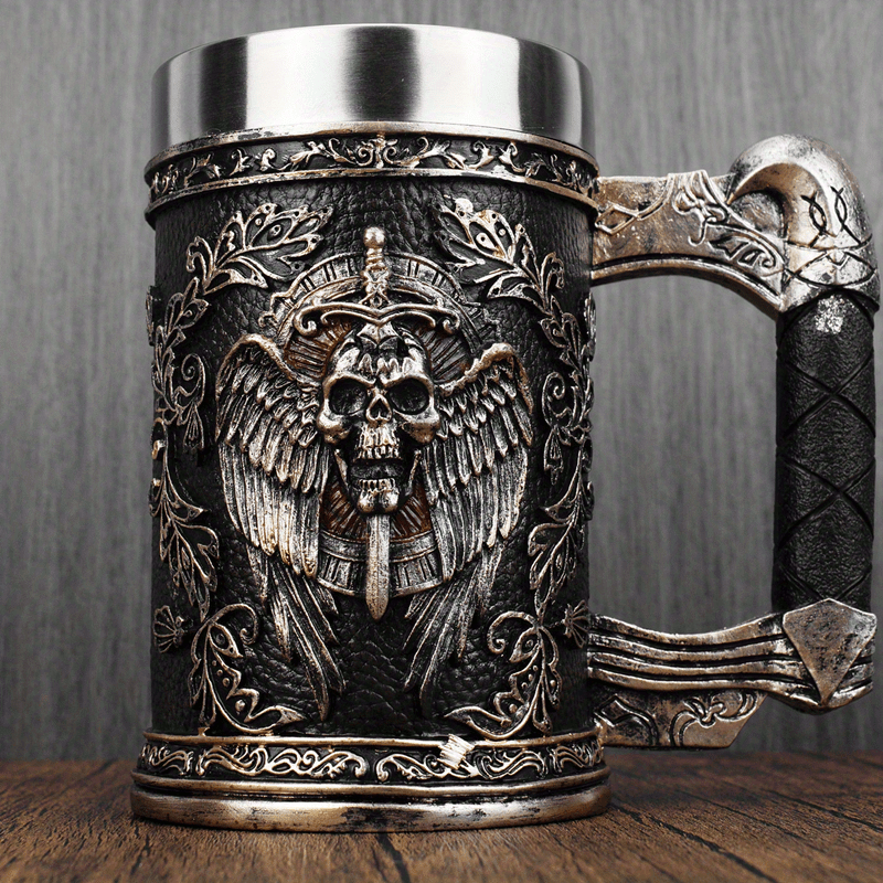 1pc Stainless Steel Skull Warrior Beer Coffee Mug Beverage Drinking Cup  Best Gift For Birthday Men Woman Halloween Party Cup Day Of The Dead Gifts